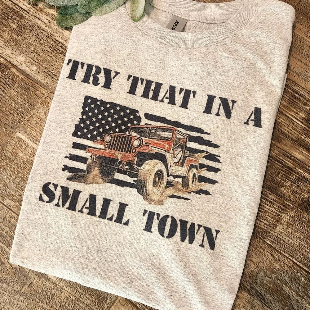Jeep shirt small town popular trending jason aldean American flag - Picture 1 of 1
